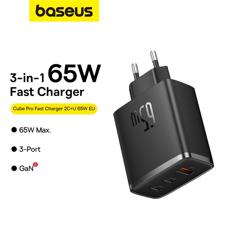 Baseus 3-in-1 65W fast charger on a white background