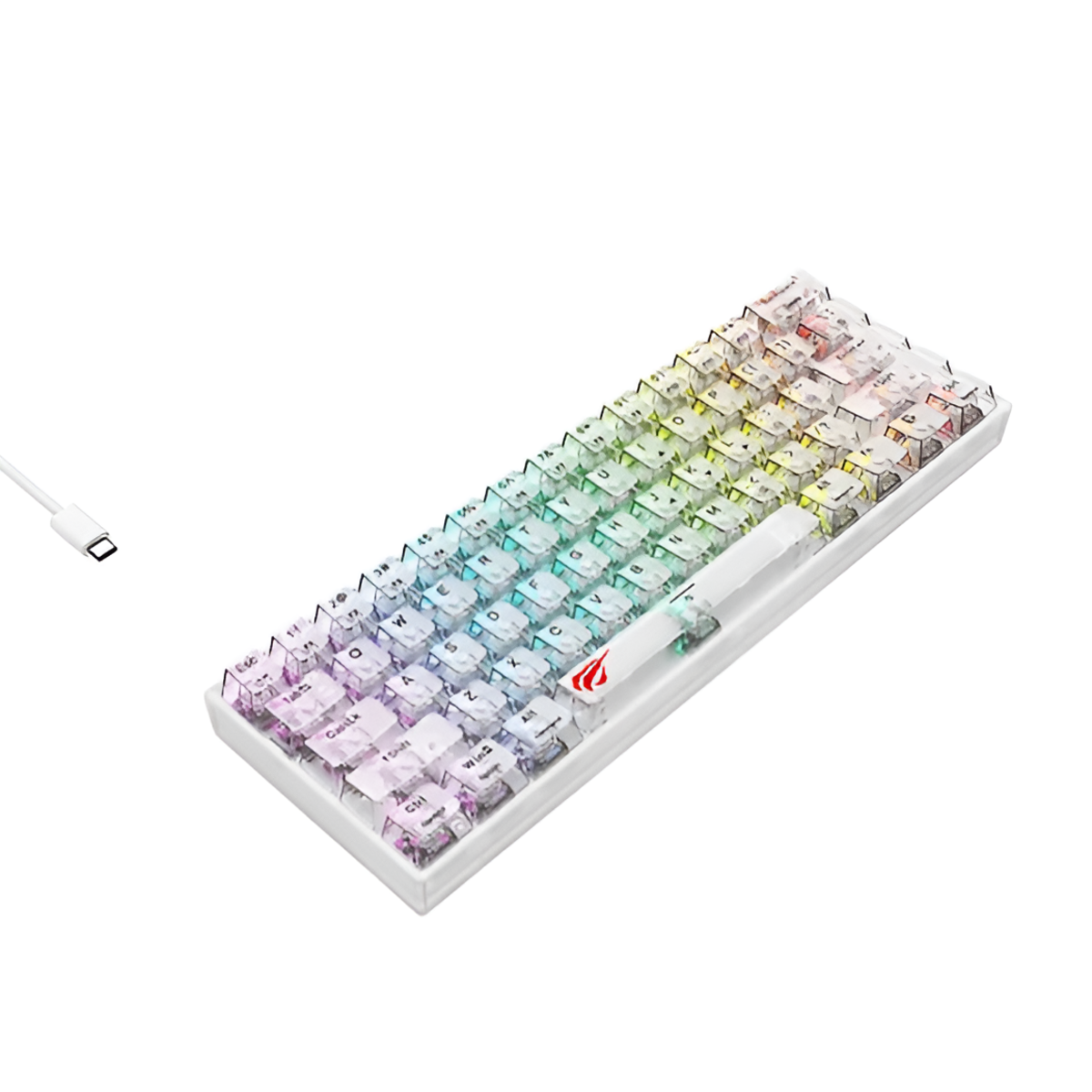 Keyboard with pastel-colored keys on a white background