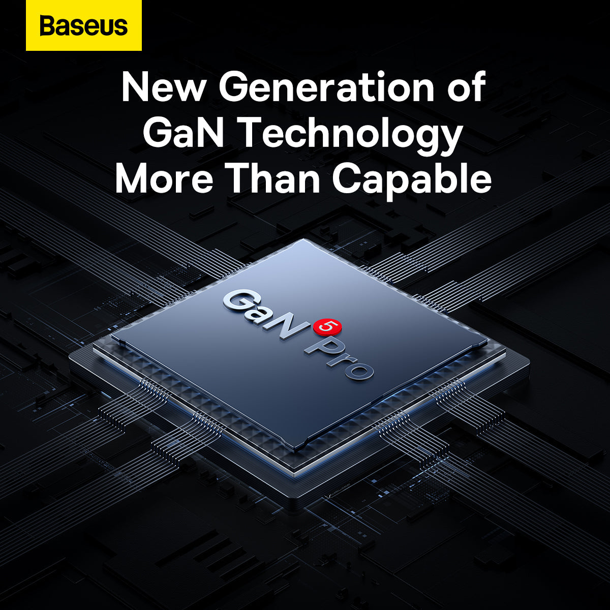 GaN Pro chip with Baseus branding on a dark background