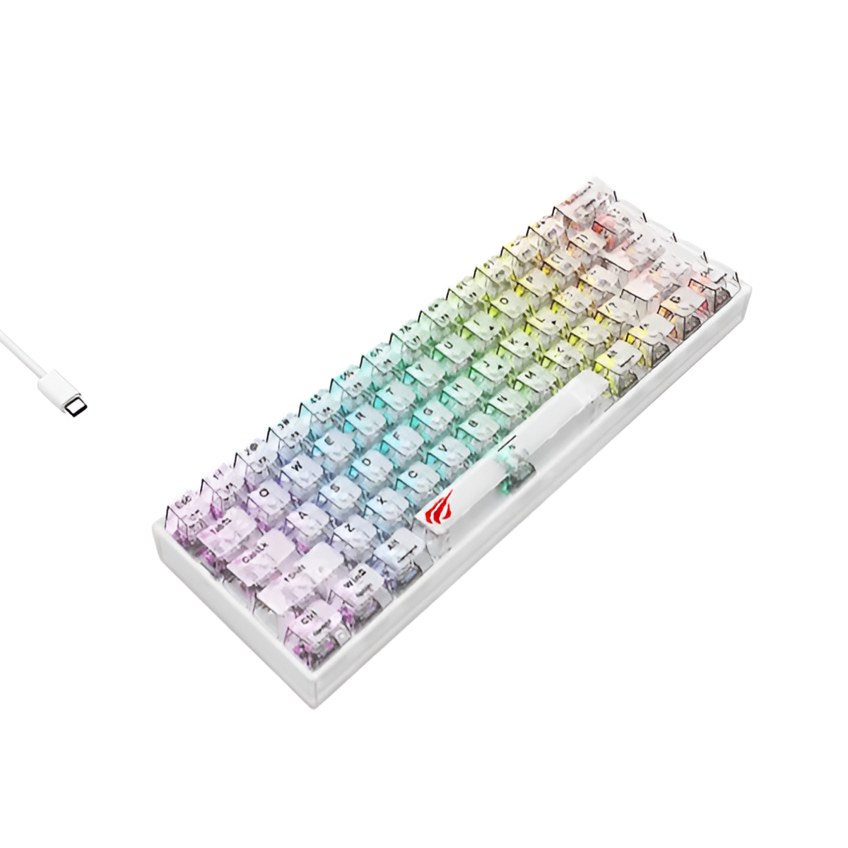 Set of colorful keyboard keys in a white box on a white background