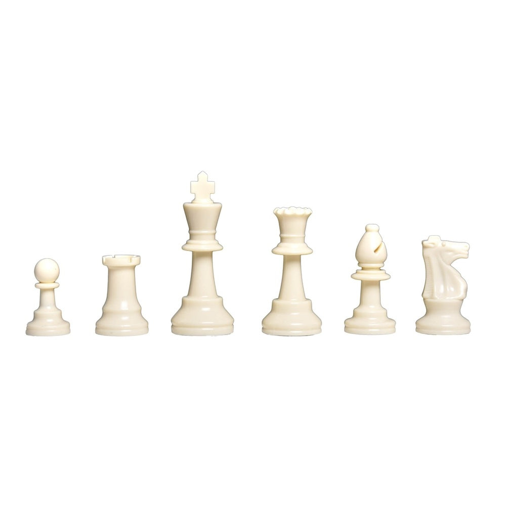 Set of white chess pieces on a white background