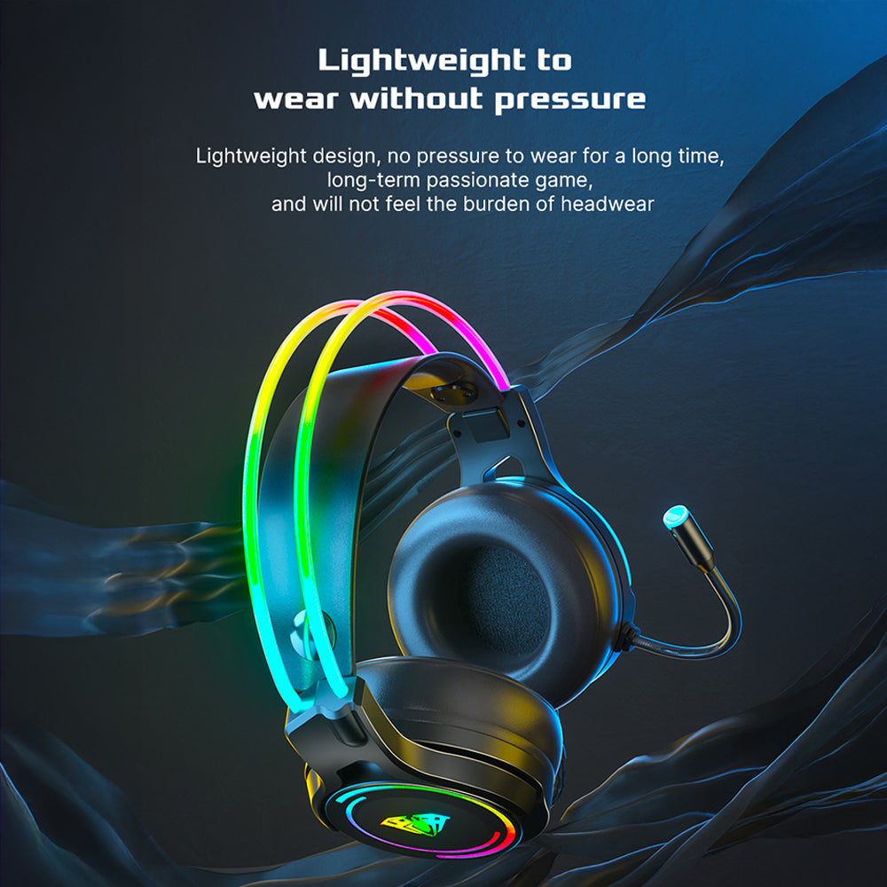 Gaming headset with RGB lighting on a dark background