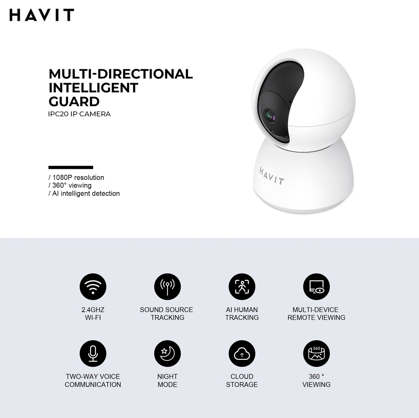 HAVIT IPC20 2MP Smart Pan/Tilt 360 Night Vision IP Camera