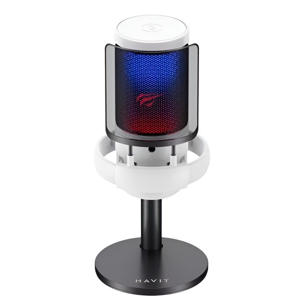 Gaming microphone with LED light on a white background