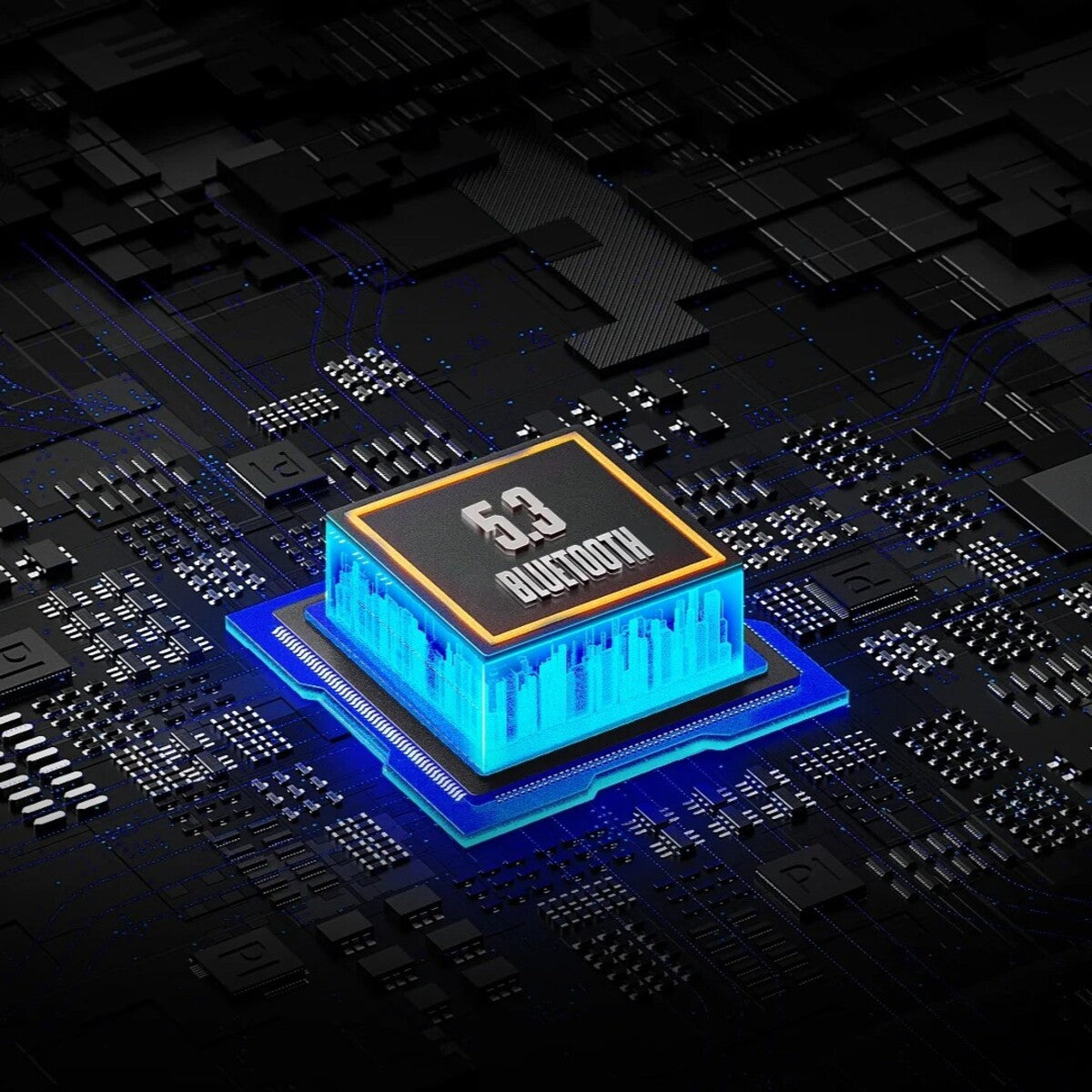Digital representation of a Bluetooth chip on a circuit board