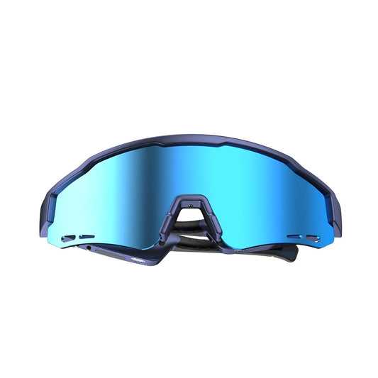Blue reflective goggles on a white background