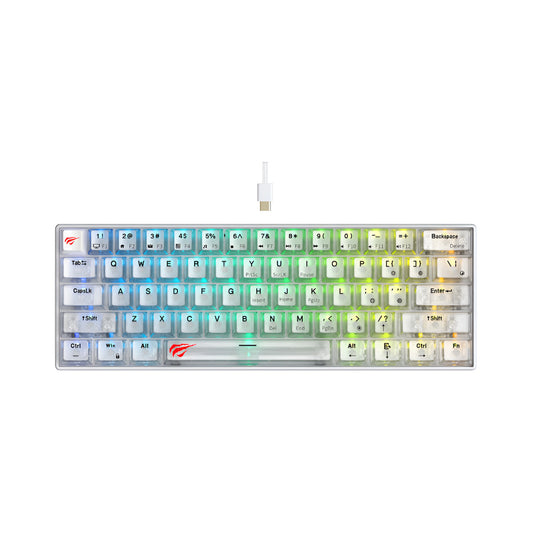 Gaming HAVIT_KB903L_Wired_RGB_Mechanical_Keyboard with RGB backlighting on a white background