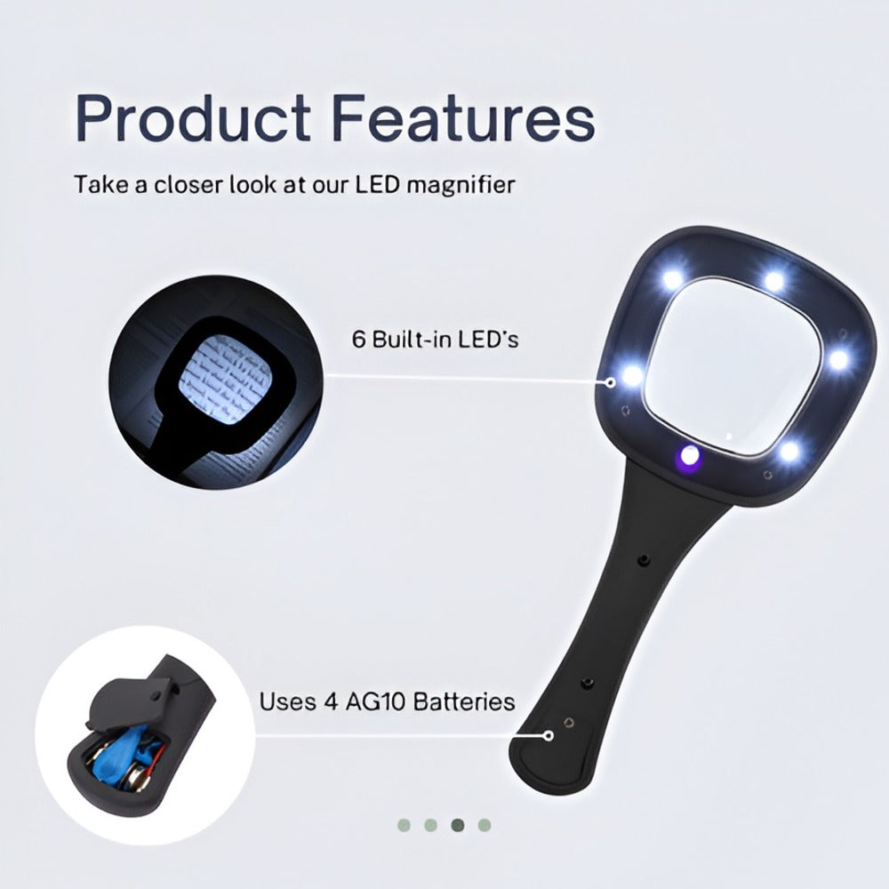 Handheld 3x Magnification Magnifying Glass with 6 LEDs