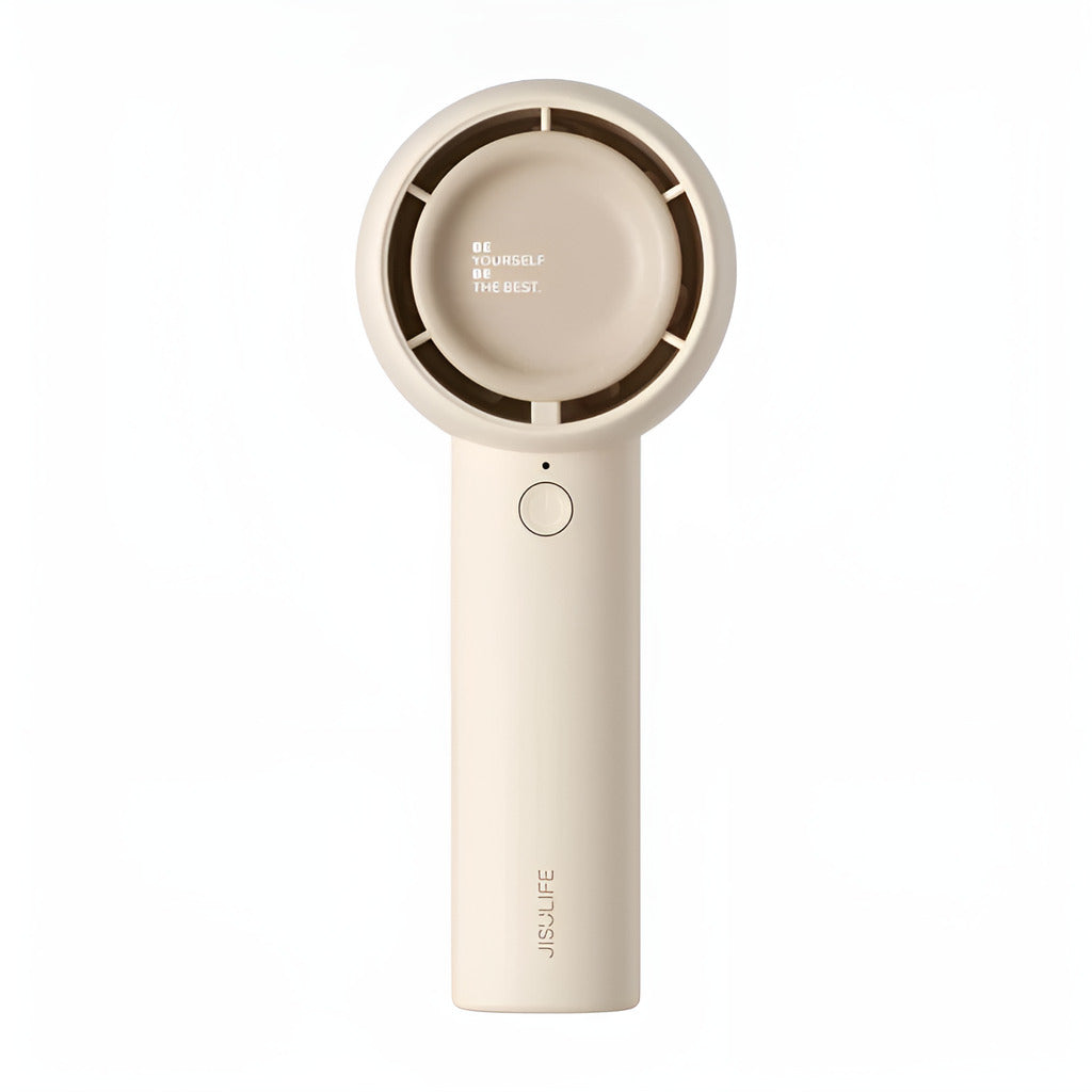 Handheld device with a circular top and cylindrical body on a white background