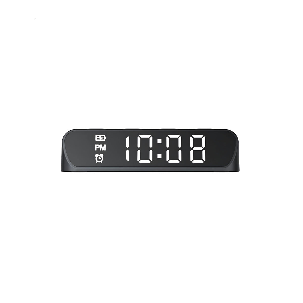 Digital clock with LED display on a white background