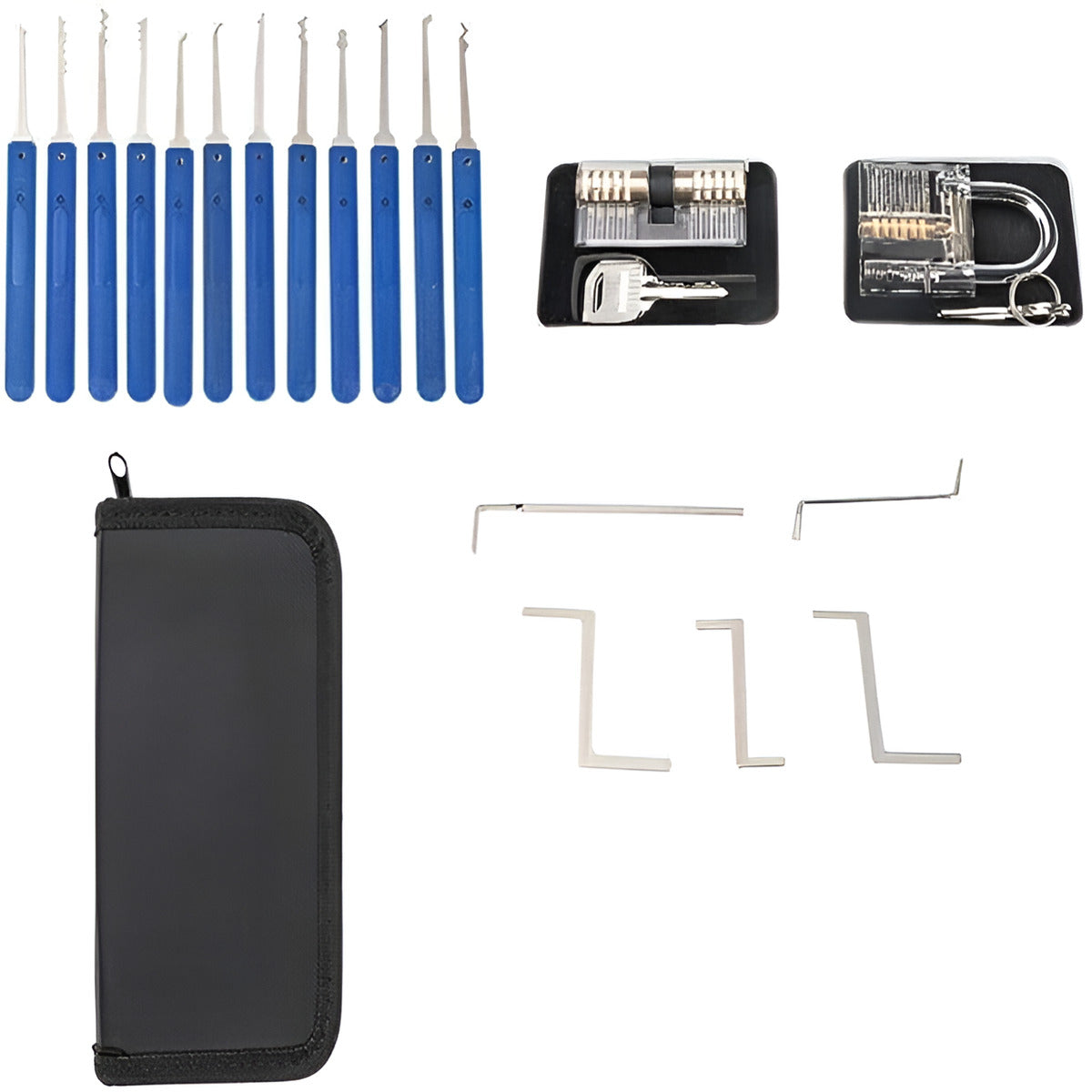 Lock Picking Tool Set with Transparent Training Locks