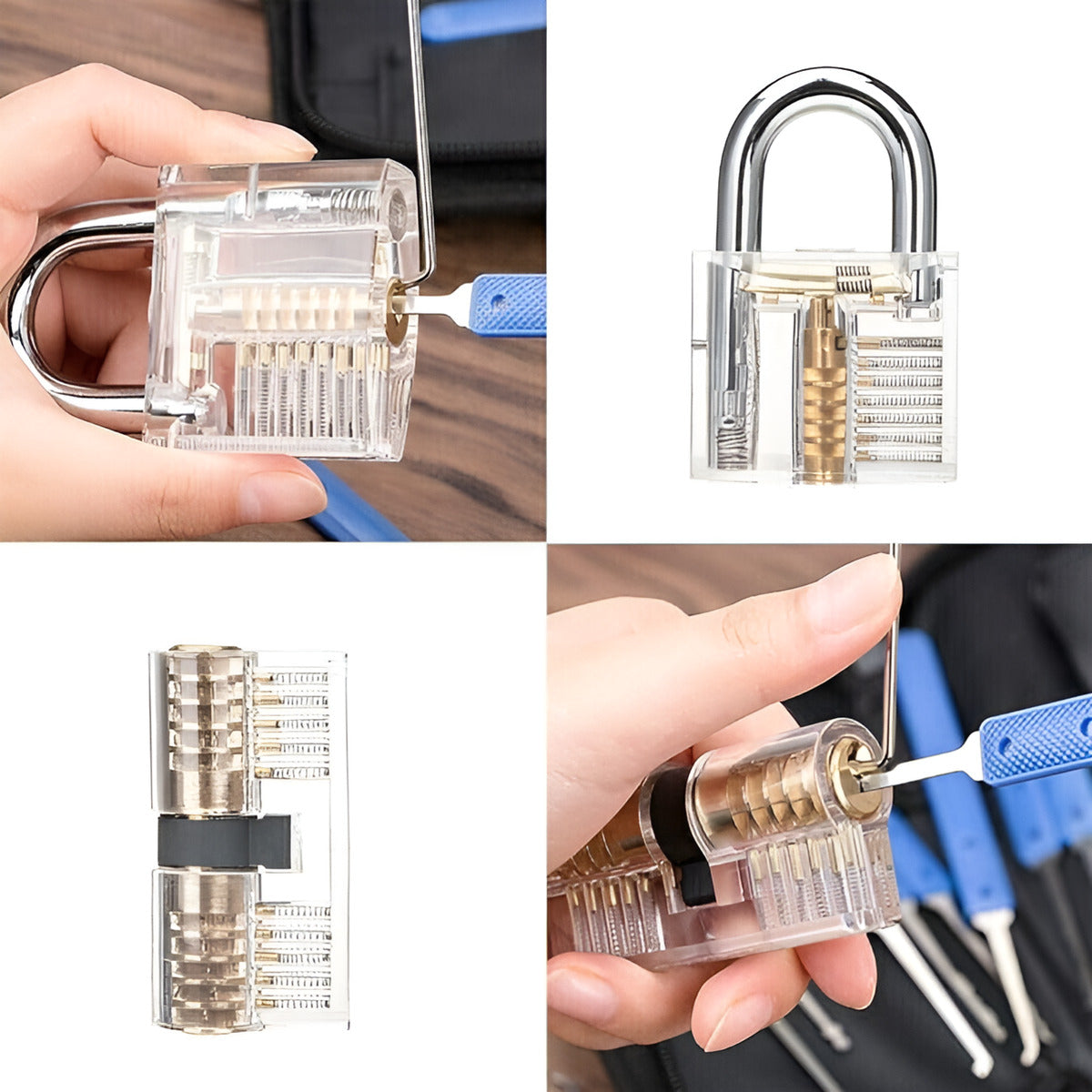 Lock Picking Tool Set with Transparent Training Locks