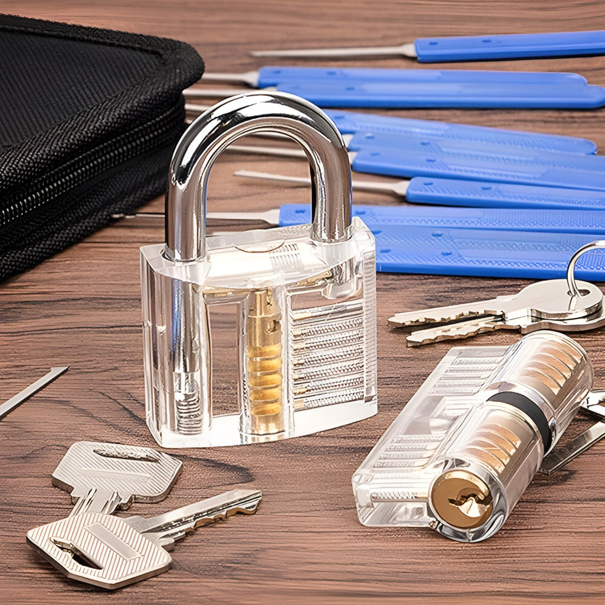 Lock Picking Tool Set with Transparent Training Locks