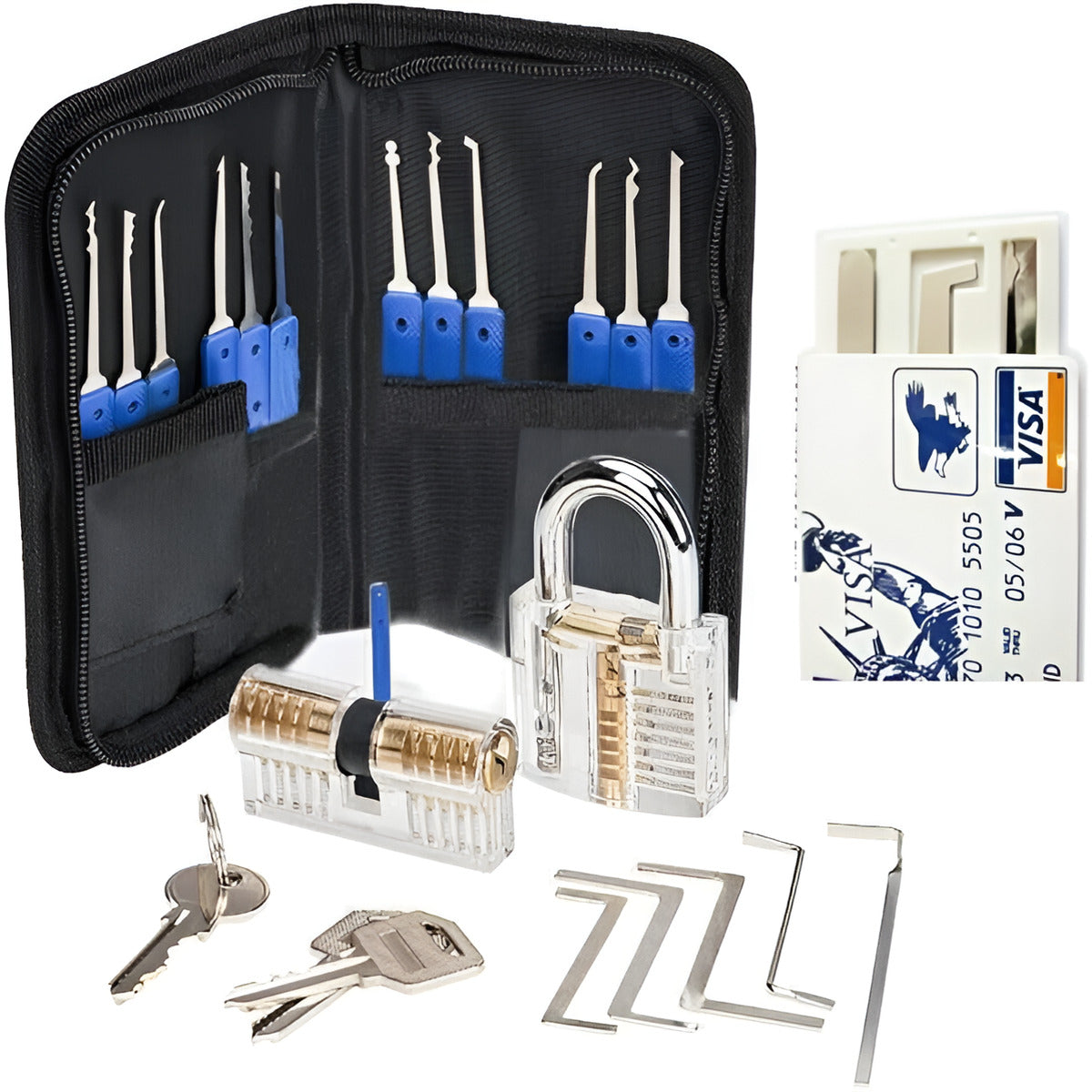 Lock Picking Tool Set with Transparent Training Locks