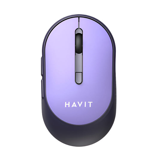 Purple computer mouse with HAVIT branding on a white background