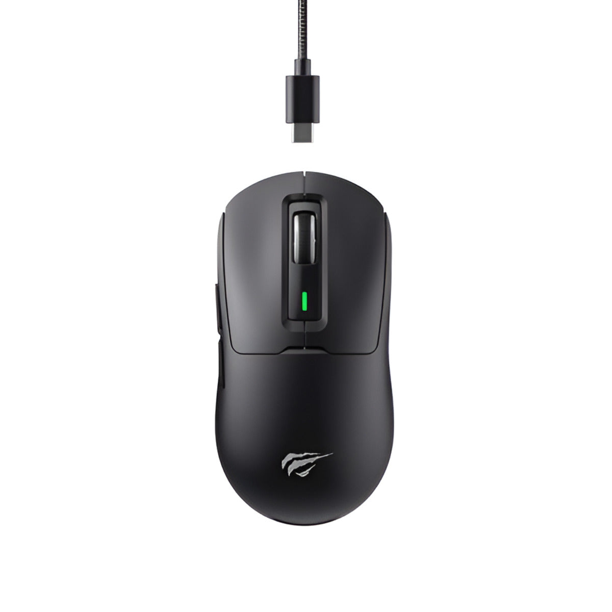 Black gaming mouse with cable on a white background