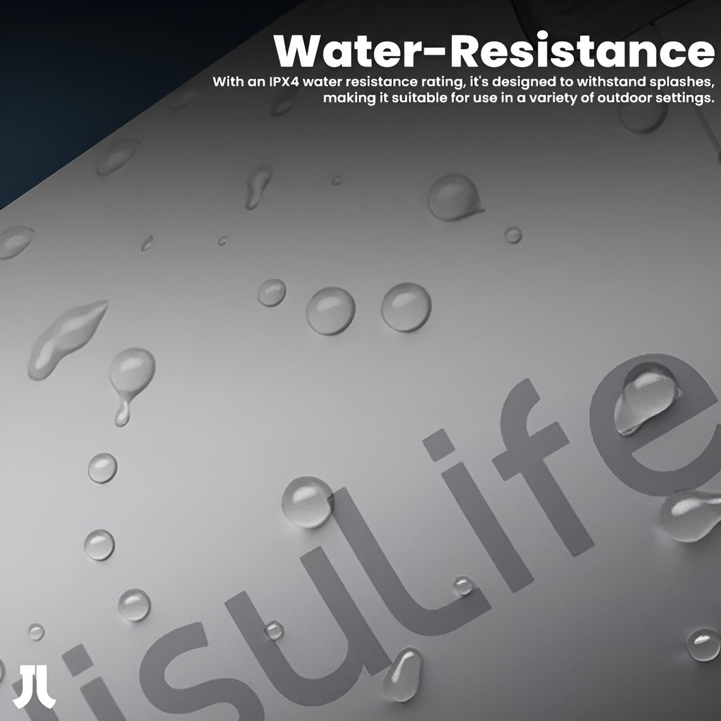 Product with water droplets and 'isulife' branding, emphasizing water resistance.