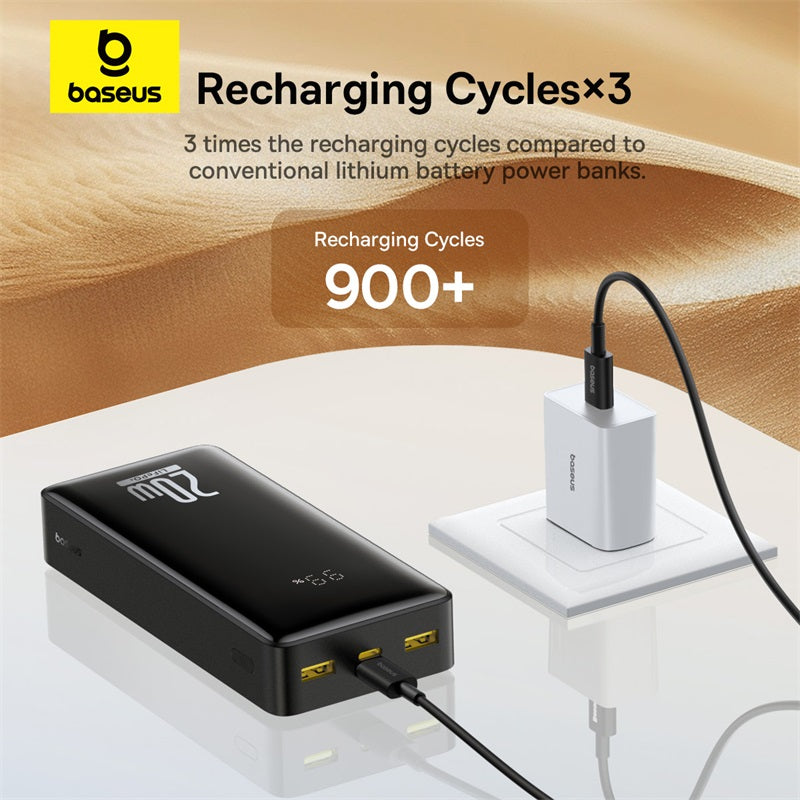 Baseus LiFePO4 Digital Display Power Bank 18400mAh 20W Cluster Black (With Simple Series Charging Cable USB to Type C 3A 0.3m Black) recharging cycle x3