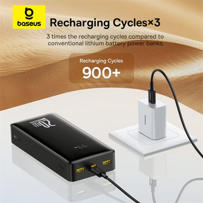 Baseus LiFePO4 Digital Display Power Bank 18400mAh 20W Cluster Black (With Simple Series Charging Cable USB to Type C 3A 0.3m Black) recharging cycle x3