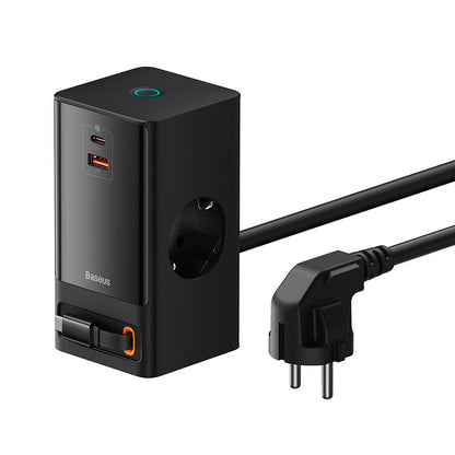 Baseus PowerCombo Series 65W Digital PowerStrip with Retractable Type-C Cable Black