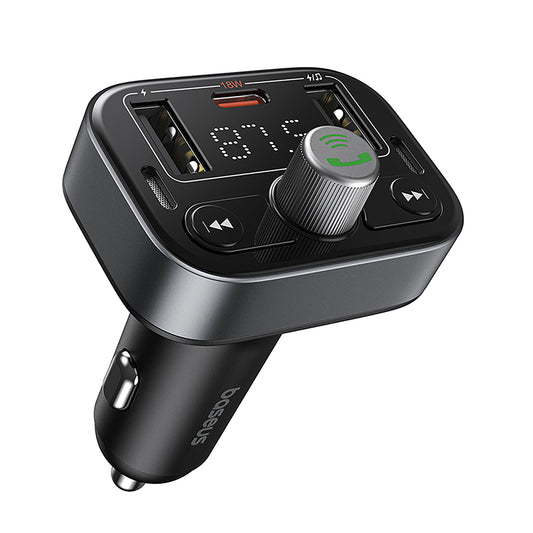 Baseus S-09 Pro Series Car FM Transmitter 18w x2 usb x1 Type-C port and on white background
