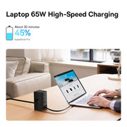 Baseus PowerCombo Series 65W Digital PowerStrip with Retractable Type-C Cable Black