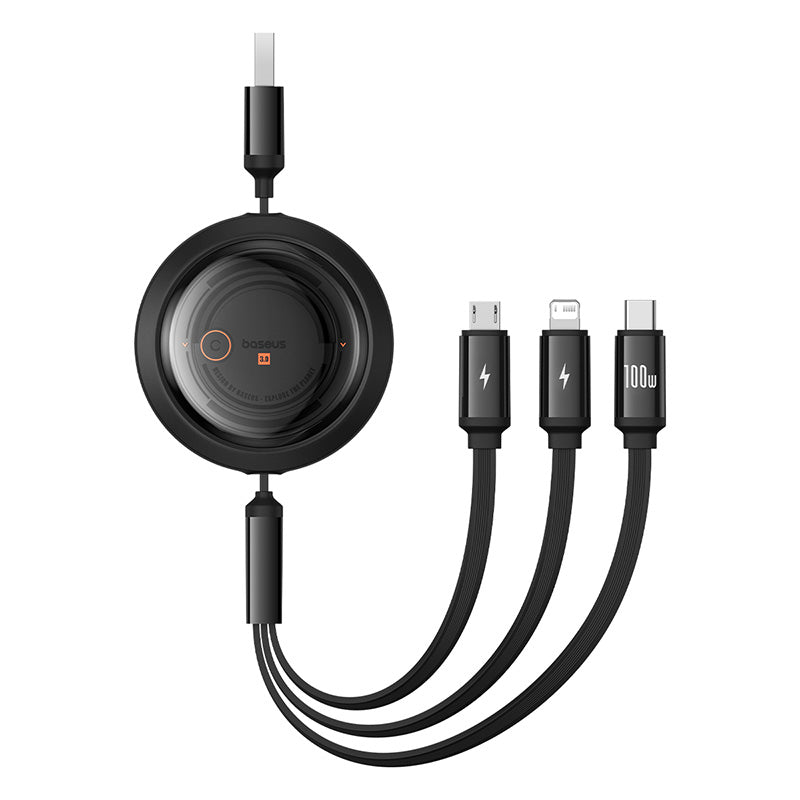 Free2Draw Retractable Cable USB to M+L+C 100W On white background
