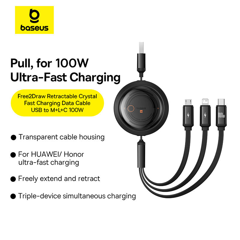 Baseus ultra-fast charging cable with multiple connectors on a white background