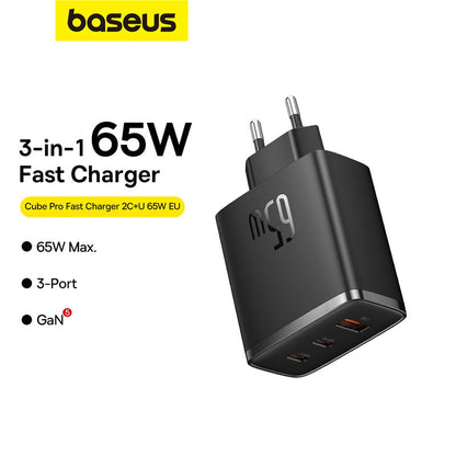 Baseus 3-in-1 65W fast charger on a white background