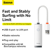 Baseus Lite Series Ethernet Adapter USB-A to RJ45 LAN Port (100Mbps) - White