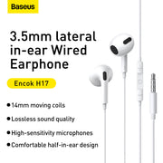 Baseus H17 Encok 3.5mm Lateral In-Ear Wired Earphone with Remote White