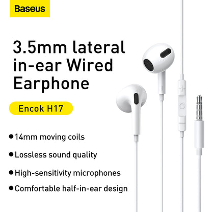 Baseus H17 Encok 3.5mm Lateral In-Ear Wired Earphone with Remote White