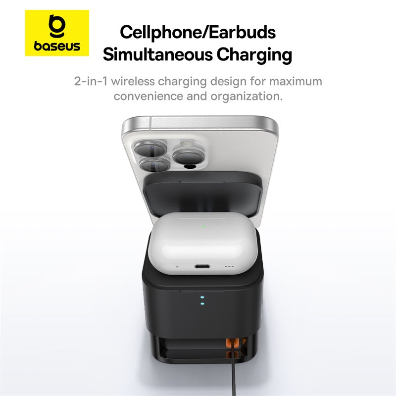 Baseus MagPro 2-in-1 Magnetic Wireless Charger 25W Cosmic Black simultaneous charging