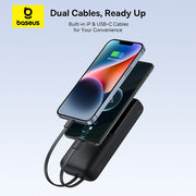 Baseus dual cable device with two smartphones on a light gray background