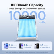 Power bank with 10000mAh capacity display on a light blue background