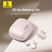 Baseus wireless earbuds with charging case on a light background