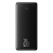 Baseus LiFePO4 Digital Display Power Bank 18400mAh 20W Cluster Black (With Simple Series Charging Cable USB to Type C 3A 0.3m Black) On white background