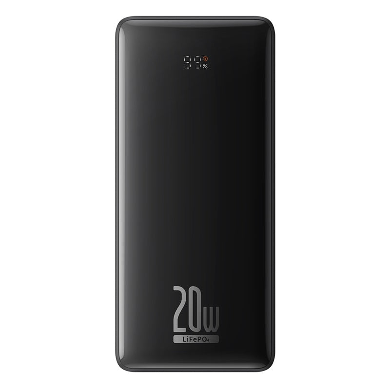 Baseus LiFePO4 Digital Display Power Bank 18400mAh 20W Cluster Black (With Simple Series Charging Cable USB to Type C 3A 0.3m Black) On white background