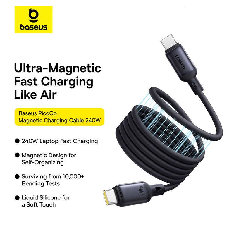 PicoGo Magnetic Liquid Silicone Type-C Cable 240W with Baseus Logo On White Background