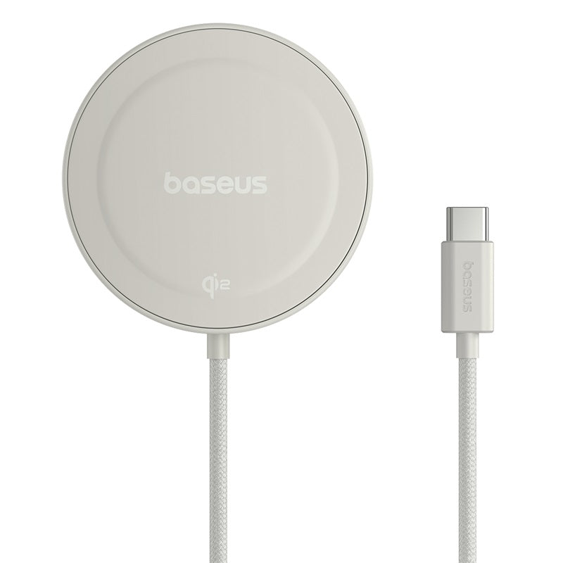 Baseus Simple Mini4 Magnetic Wireless Charging Stand Qi2 15W Universal white on white background