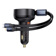 Baseus Enjoyment Pro Car Charger U+Retractable C & iP Cable 60W Cluster Black on white background