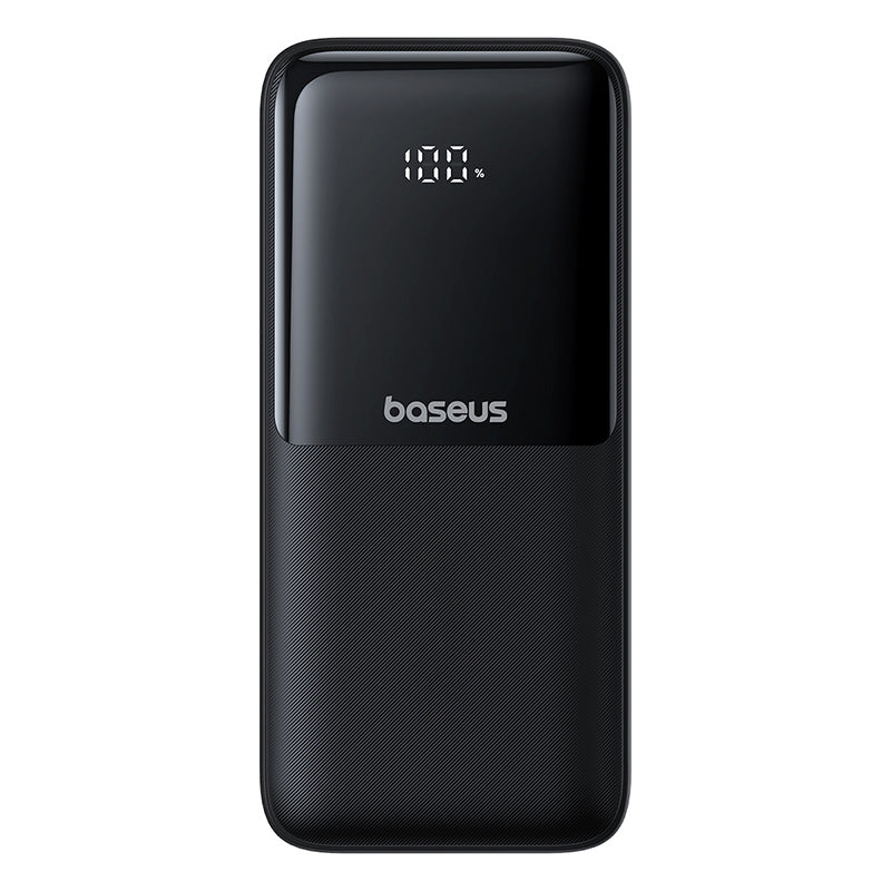Black power bank with Baseus branding on a white background