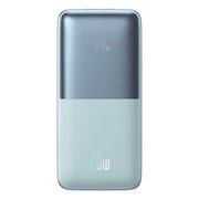 Portable power bank with digital display on a white background