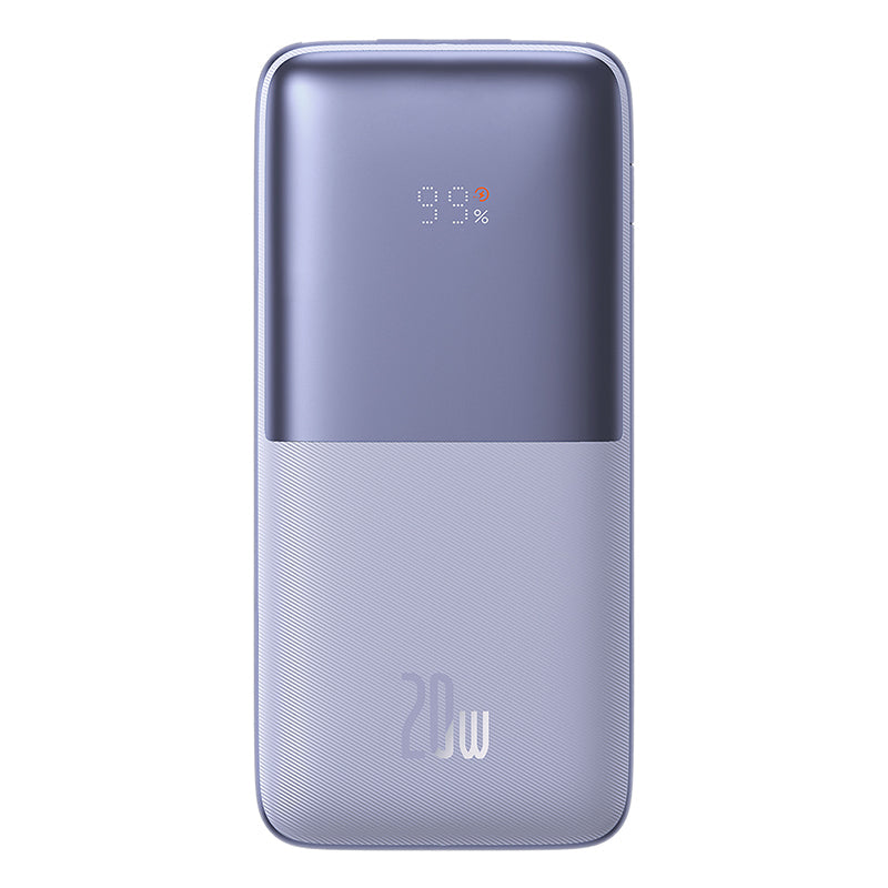 Baseus Bipow Pro Digital Display Fast Charge Power Bank 10000mAh 20W Purple power bank with digital display on a white background