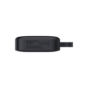 Black electronic device with text on a white background