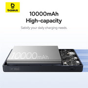 Baseus power bank with 10000mAh capacity on a white background