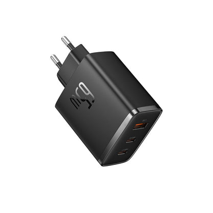 Black wall charger with multiple ports on a white background