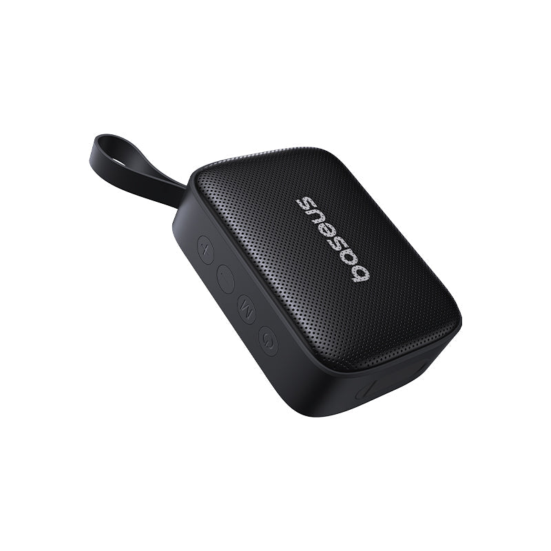 Black portable speaker with 'boson' branding on a white background