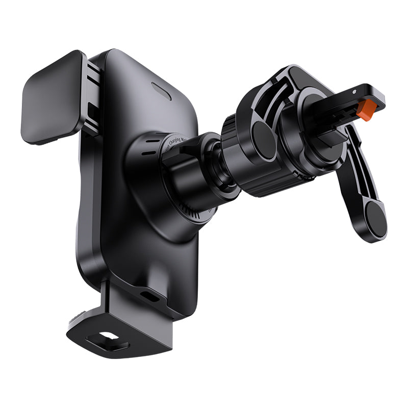 Black adjustable phone mount on a white background