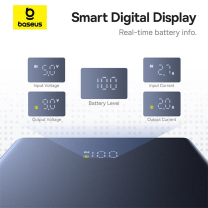 Baseus smart digital display with various readings on a white background